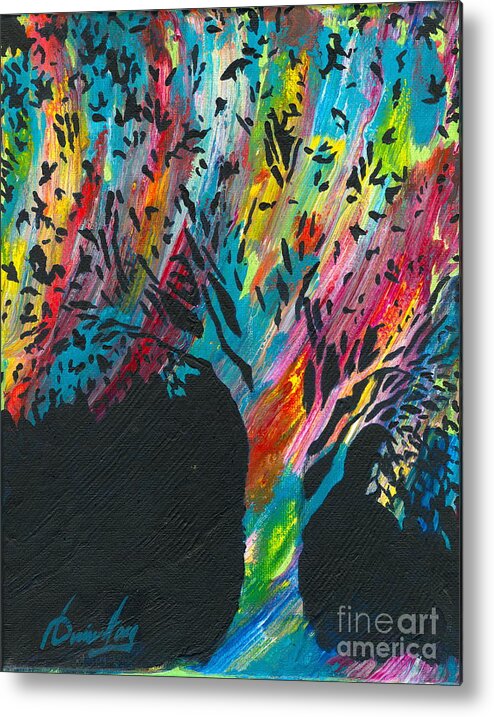 Multicolored Tree Metal Print featuring the painting The Happy Tree by Denise Hoag