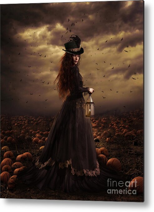 Illustration Metal Print featuring the digital art The Pumpkin Patch by Shanina Conway