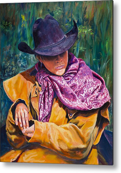 Cowboy Metal Print featuring the painting The Purple Scarf by Page Holland