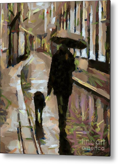 Man Metal Print featuring the painting The rainy walk by Dragica Micki Fortuna