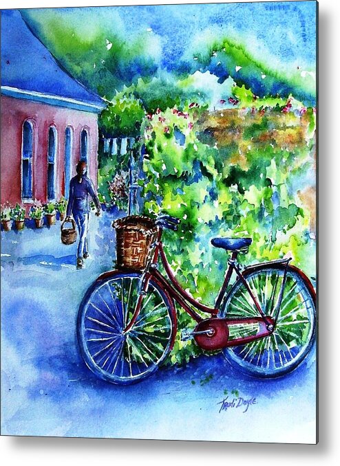 Bicycle Metal Print featuring the painting The Red Bike by Trudi Doyle