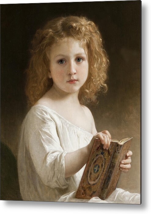 William Adolphe Bouguereau Metal Print featuring the digital art The Story Book by William Adolphe Bouguereau