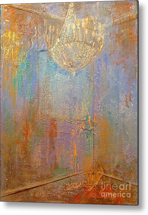 Chandelier Original Artwork Metal Print featuring the painting There is light in the room by Delona Seserman