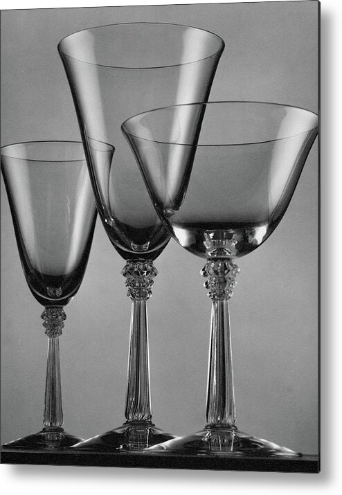 Table Setting Metal Print featuring the photograph Three Glasses By Fostoria by Peter Nyholm