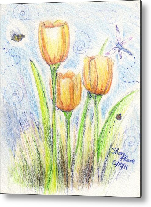 Spring Metal Print featuring the drawing Three little tulips by Shana Rowe Jackson