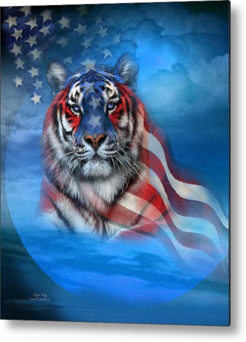 Carol Cavalaris Metal Print featuring the mixed media Tiger Flag by Carol Cavalaris