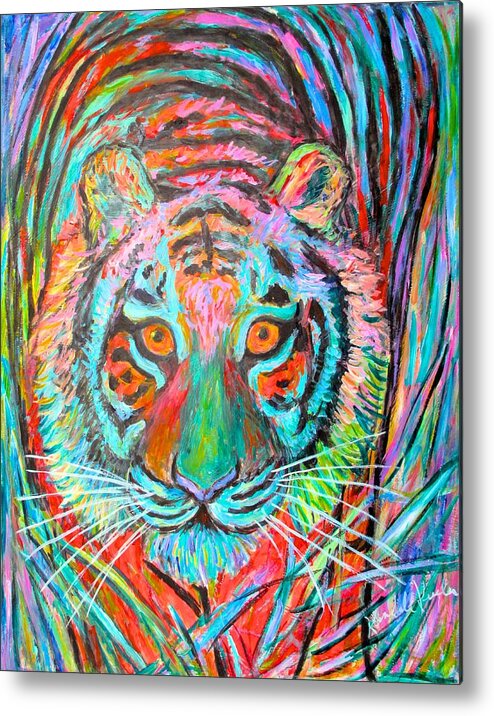Tiger Metal Print featuring the painting Tiger Stare by Kendall Kessler