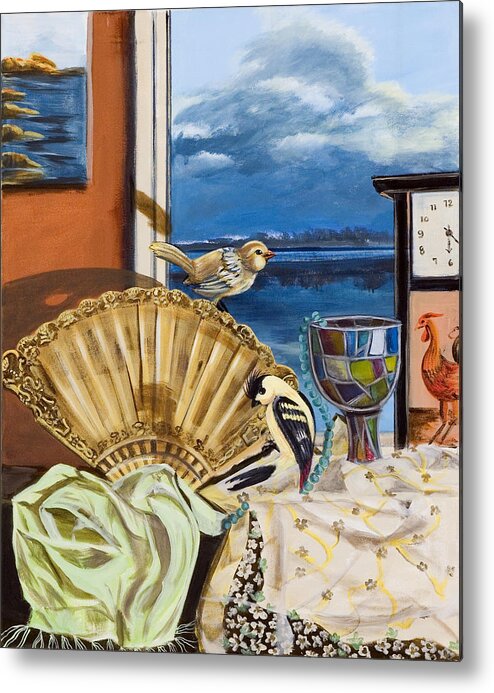 Susan Culver Unusual Still Life Painting On Canvas Metal Print featuring the painting Time flies by Susan Culver