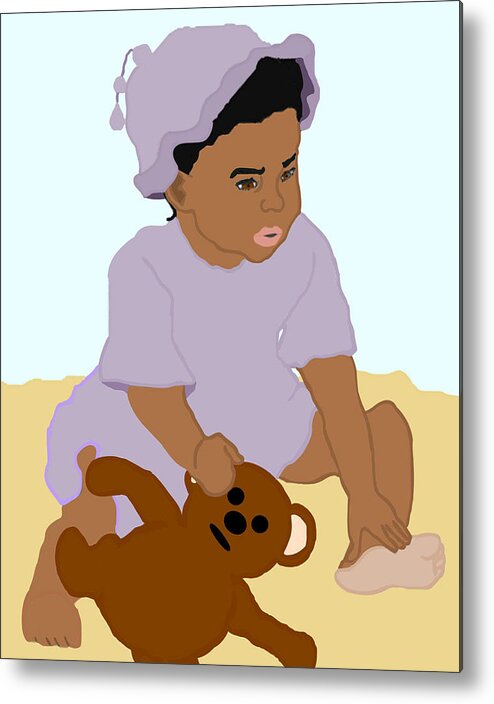 Toddler Metal Print featuring the painting Toddler and Teddy by Pharris Art
