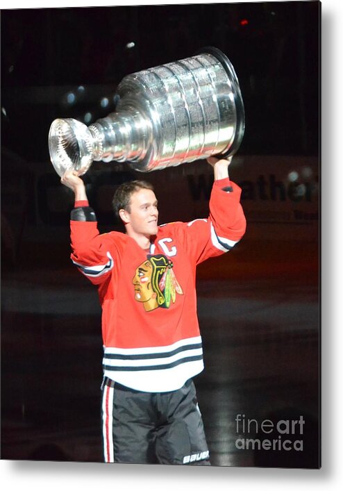 Blackhawks Metal Print featuring the photograph Toews Holds the Stanley Cup by Melissa Jacobsen