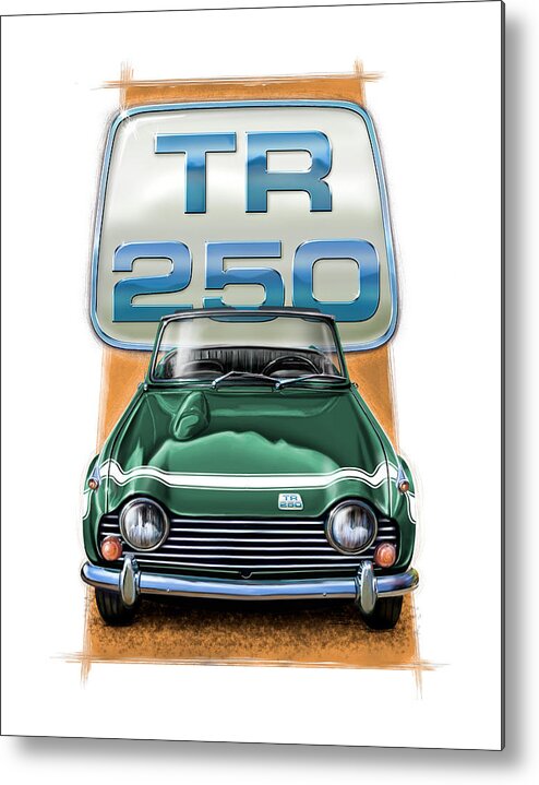 Triumph Tr-250 Metal Print featuring the digital art Triumph TR-250 Sportscar in Dark Green by David Kyte