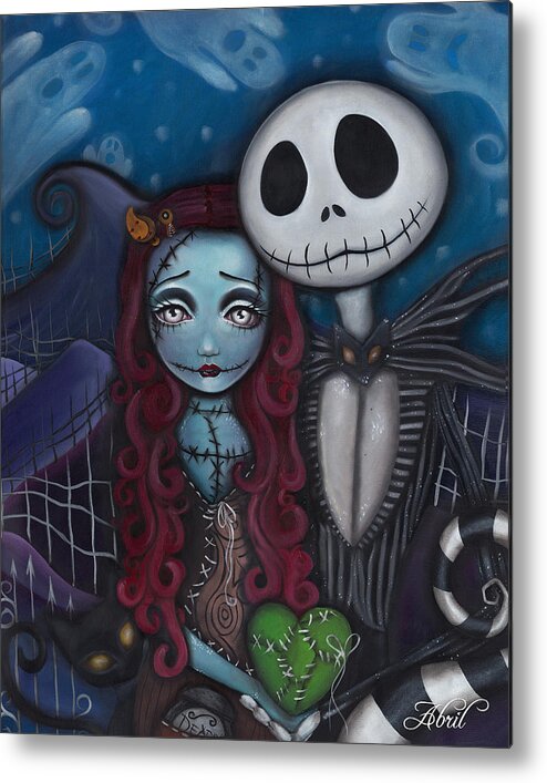 Nightmare Before Christmas Metal Print featuring the painting True Love by Abril Andrade