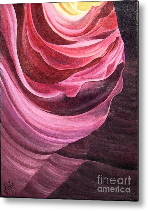 Antelope Canyon Metal Print featuring the painting Tunnel by Lynellen Nielsen