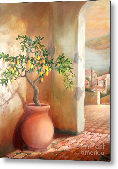 Landscape Metal Print featuring the painting Tuscan Lemon Tree by Michael Rock