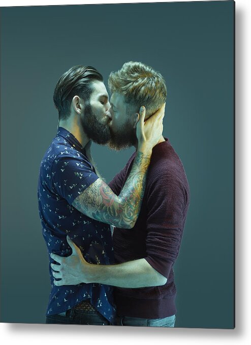 People Metal Print featuring the photograph Two bearded men kissing by Tim Macpherson