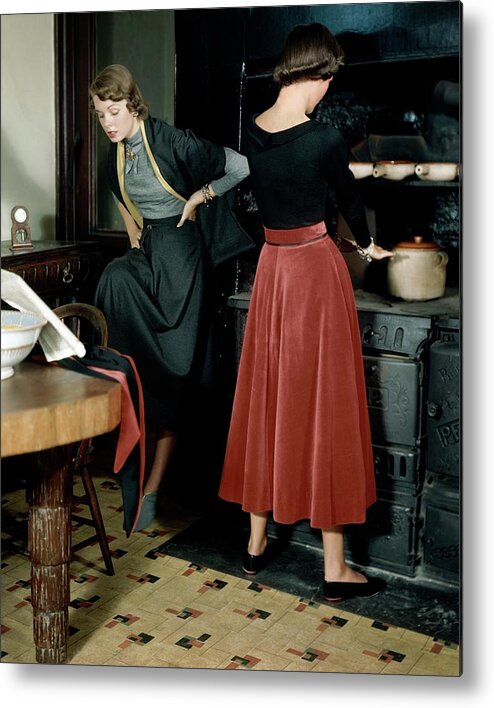 Two People Metal Print featuring the photograph Two Models In A Ski Lodge Kitchen by Frances McLaughlin-Gill