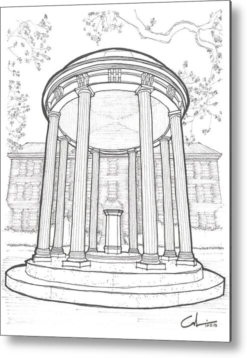 Tar Heels Metal Print featuring the drawing U N C Old Well by Calvin Durham