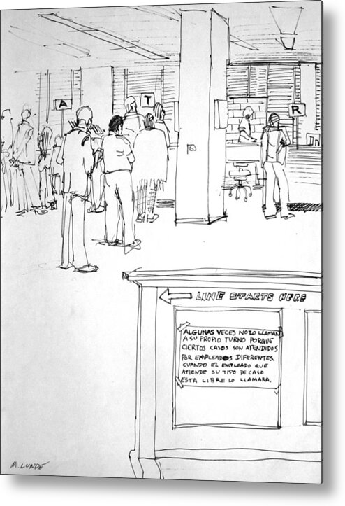 Unemployment Lines Metal Print featuring the drawing Unemployment Lines by Mark Lunde