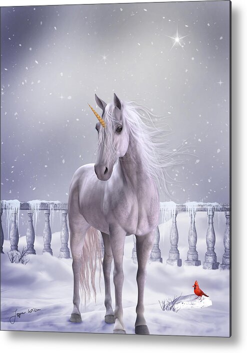 Unicorn Metal Print featuring the digital art Unicorn in the Snow by Jayne Wilson