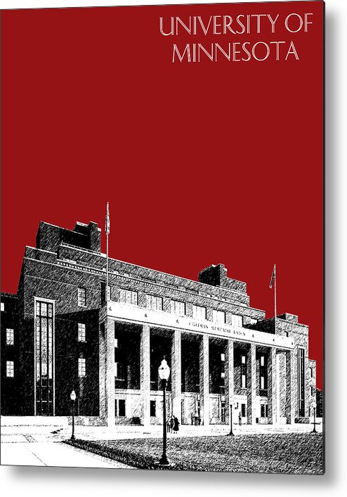 University Metal Print featuring the digital art University of Minnesota - Coffman Union - Dark Red by DB Artist