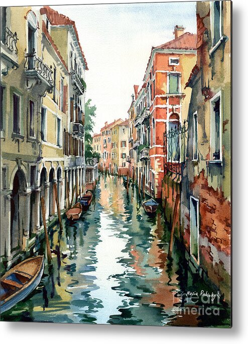 Venetian Canal Metal Print featuring the painting Venetian Canal VII by Maria Rabinky