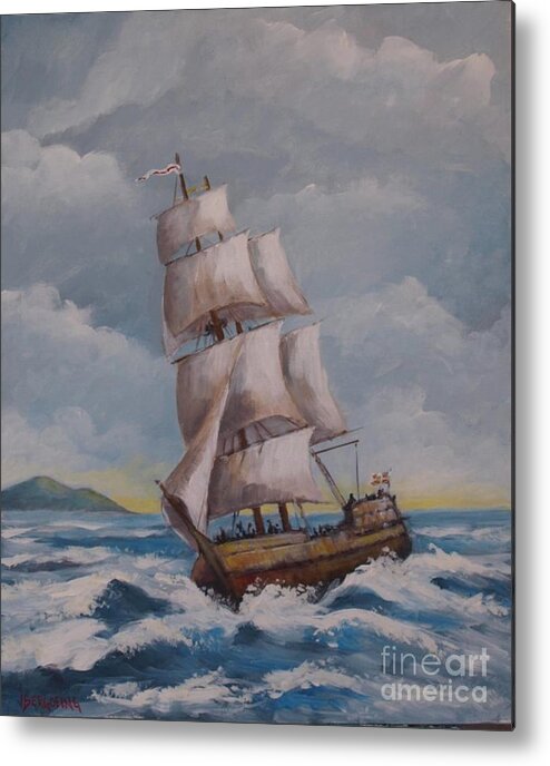 Vessel Metal Print featuring the painting Vessel in the sea by Jean Pierre Bergoeing