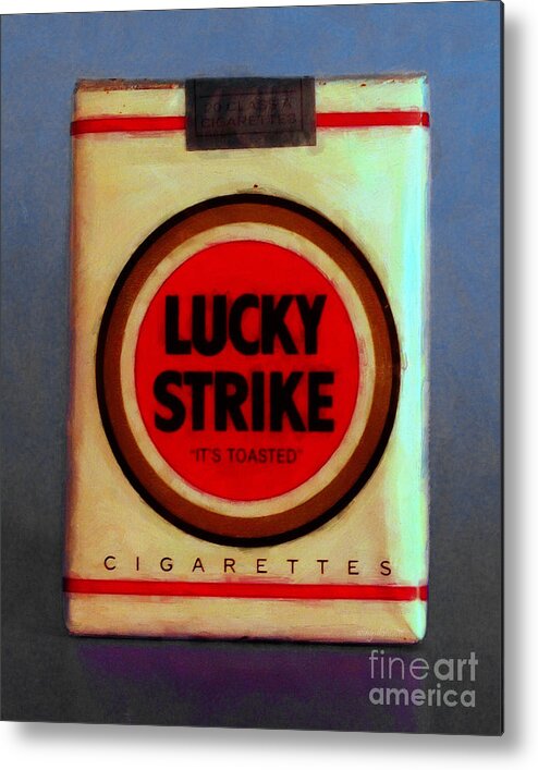 Cigarette Metal Print featuring the photograph Vintage Lucky Strike Cigarette - Painterly - v1 by Wingsdomain Art and Photography