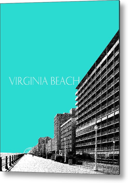 Architecture Metal Print featuring the digital art Virginia Beach Skyline Boardwalk - Aqua by DB Artist