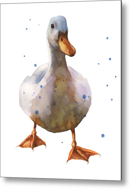 Duck Metal Print featuring the painting Waddling White Duck by Alison Fennell