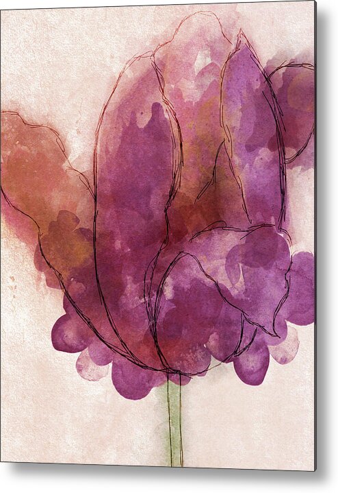 Watercolor Metal Print featuring the digital art Watercolor Plum Tulip by South Social Studio