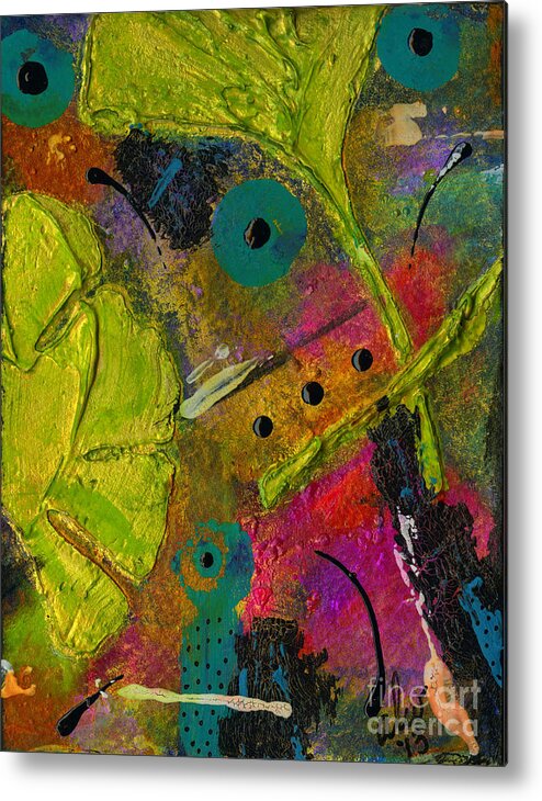 Abstract Mixed Media Metal Print featuring the painting Wild Ginkgo I by Angela L Walker