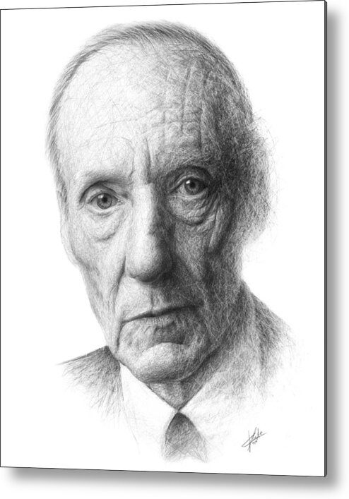 Portrait Metal Print featuring the drawing William S. Burroughs by Christian Klute