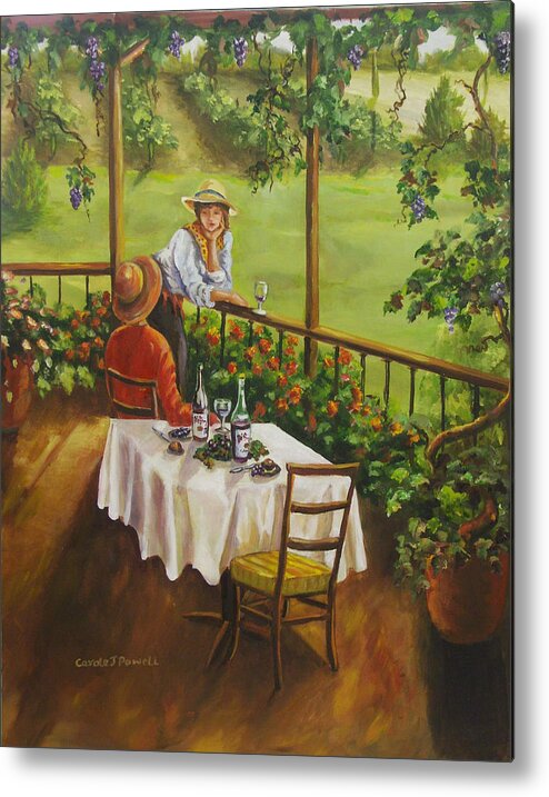 Lunch Paintings Metal Print featuring the painting Wine and Cheese Lunch by Carole Powell