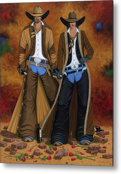 Cowgirl Metal Print featuring the painting Wine And Roses by Lance Headlee