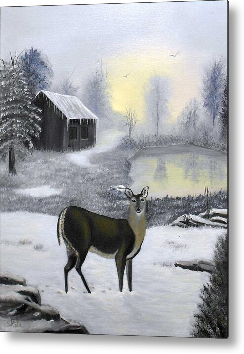 Deer Metal Print featuring the painting Winter Doe by Sheri Keith