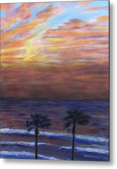 Landscape Metal Print featuring the painting Winter Sunset in Netanya by Linda Feinberg