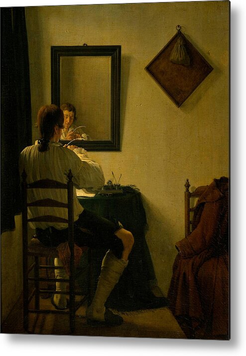 Jan Ekels Metal Print featuring the painting Writer Trimming his Pen by Jan Ekels