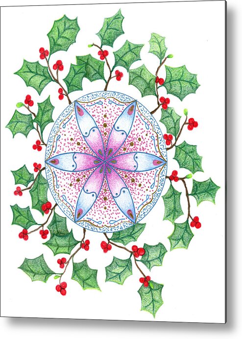 X'mas Wreath Metal Print featuring the drawing X'mas Wreath by Keiko Katsuta