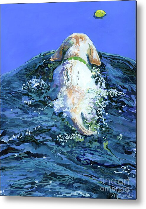 Yellow Labrador Retriever Metal Print featuring the painting Yellow Lab Blue Wake by Molly Poole