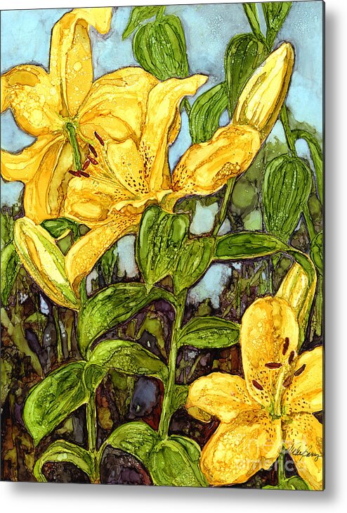 Lilies Metal Print featuring the painting Yellow Lilies by Vicki Baun Barry