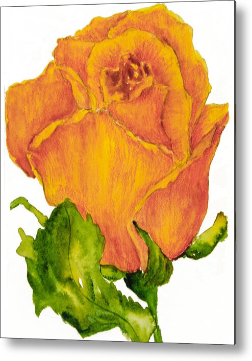 Yellow Rose Metal Print featuring the painting Yellow Rose Bud by Sally Quillin