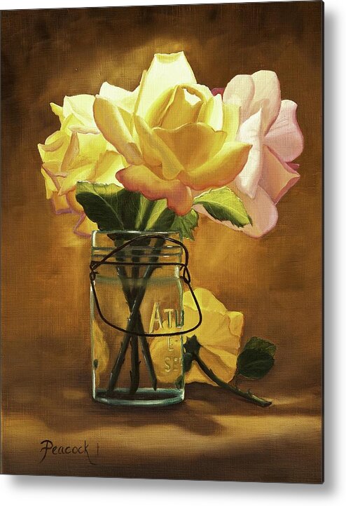Roses Metal Print featuring the painting Yellow Roses by Paula Peacock