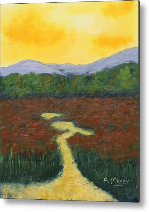 Painting Metal Print featuring the painting Yellow Sky by Alan Mager