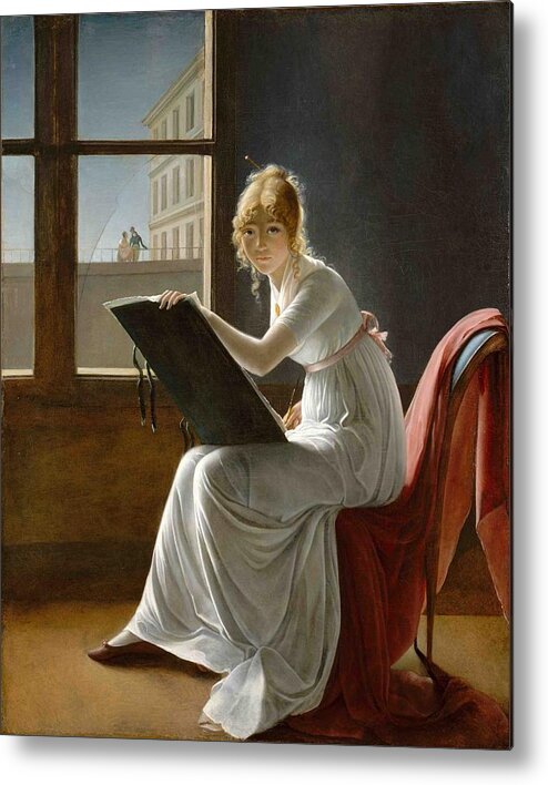 Marie-denise Villiers Metal Print featuring the painting Young Woman Drawing by MotionAge Designs