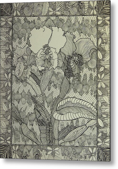 Pen Metal Print featuring the drawing Zen Orchids by Terry Holliday
