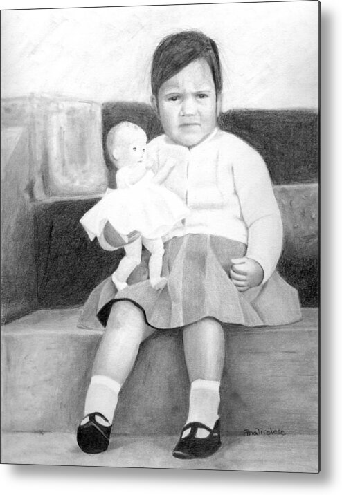 Graphite Metal Print featuring the drawing Ana with Dolly by Ana Tirolese