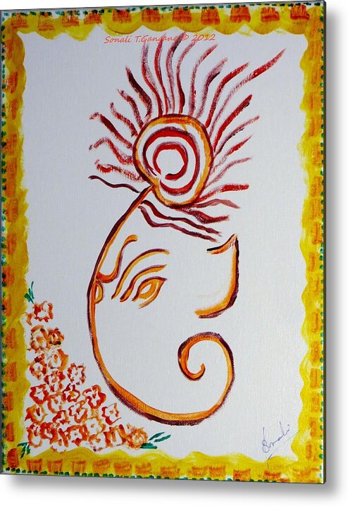 Lord Ganesha Metal Print featuring the painting Artistic Lord Ganesha by Sonali Gangane