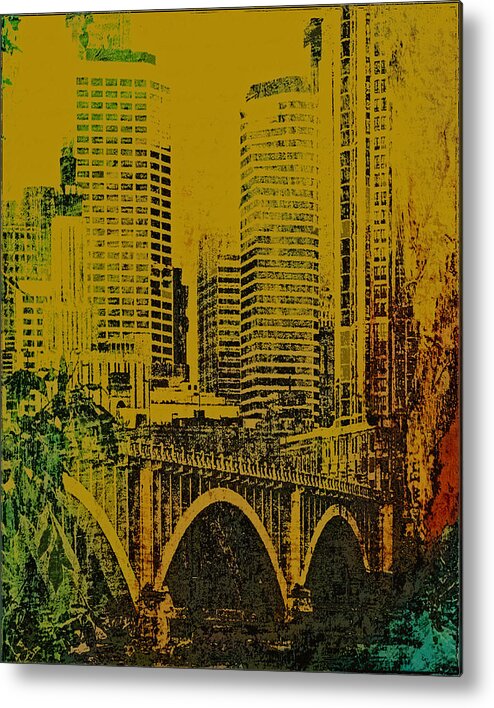 Photo Painting Metal Print featuring the digital art Bridging Minneapolis by Susan Stone