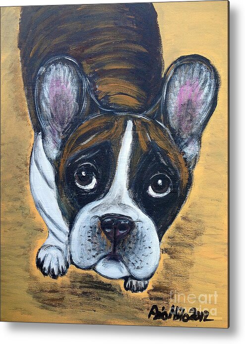 French Bulldog Metal Print featuring the painting Brindle Frenchie by Ania M Milo