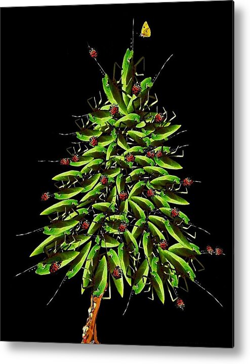 Christmas Card Metal Print featuring the digital art Bug Christmas tree by Carrie OBrien Sibley